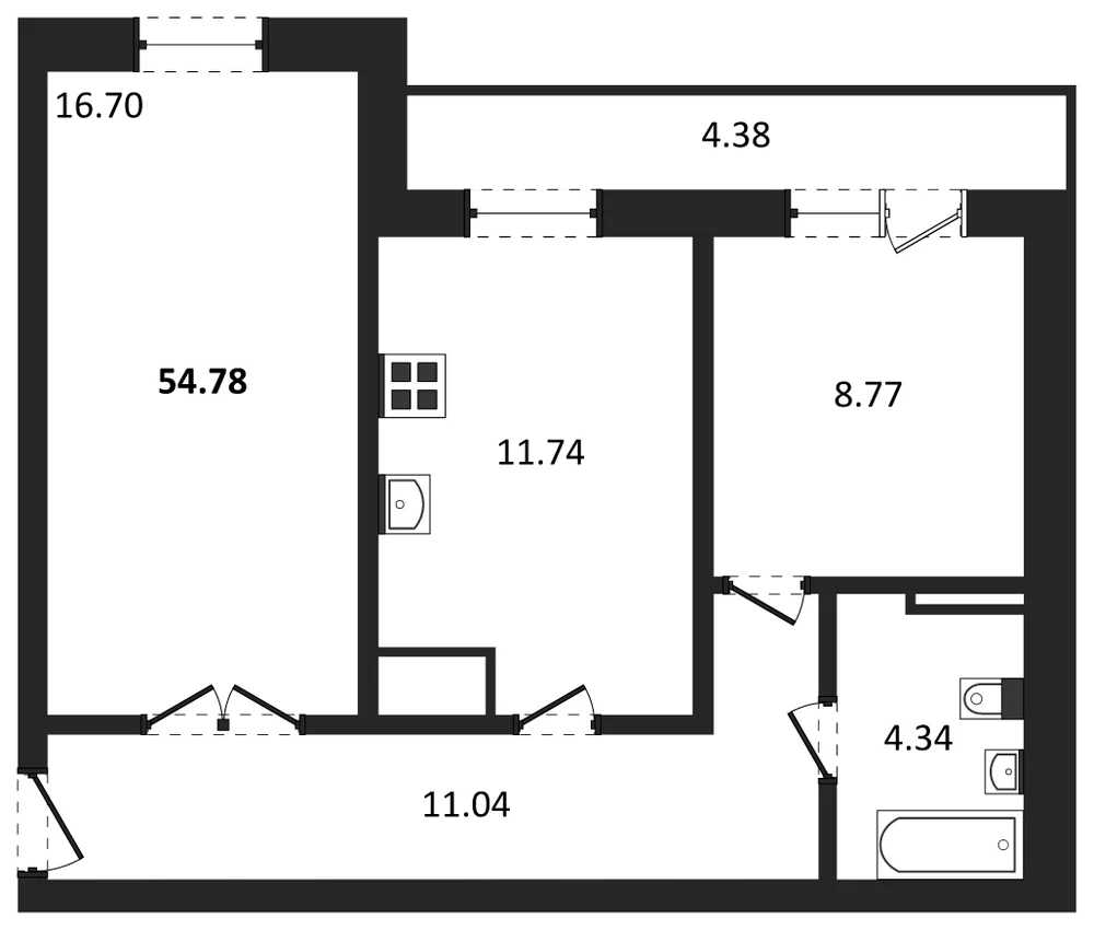 Планировка: 2-комн., 51,7 м²