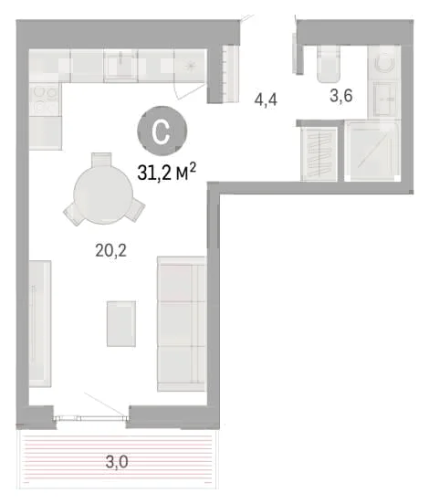 Планировка: Студия, 31,2 м²