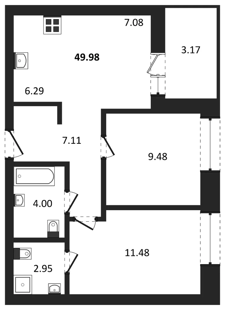 Планировка: 2-комн., 50 м²