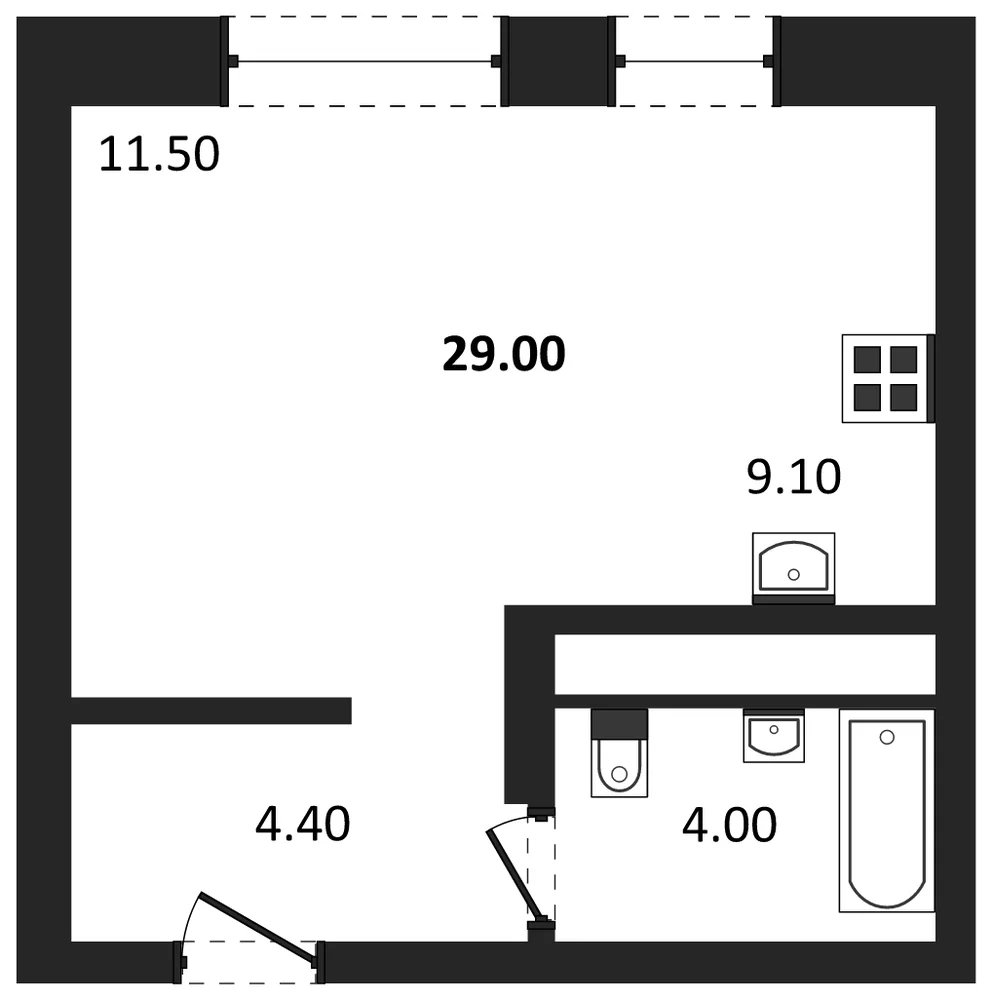 Планировка: Студия, 29 м²