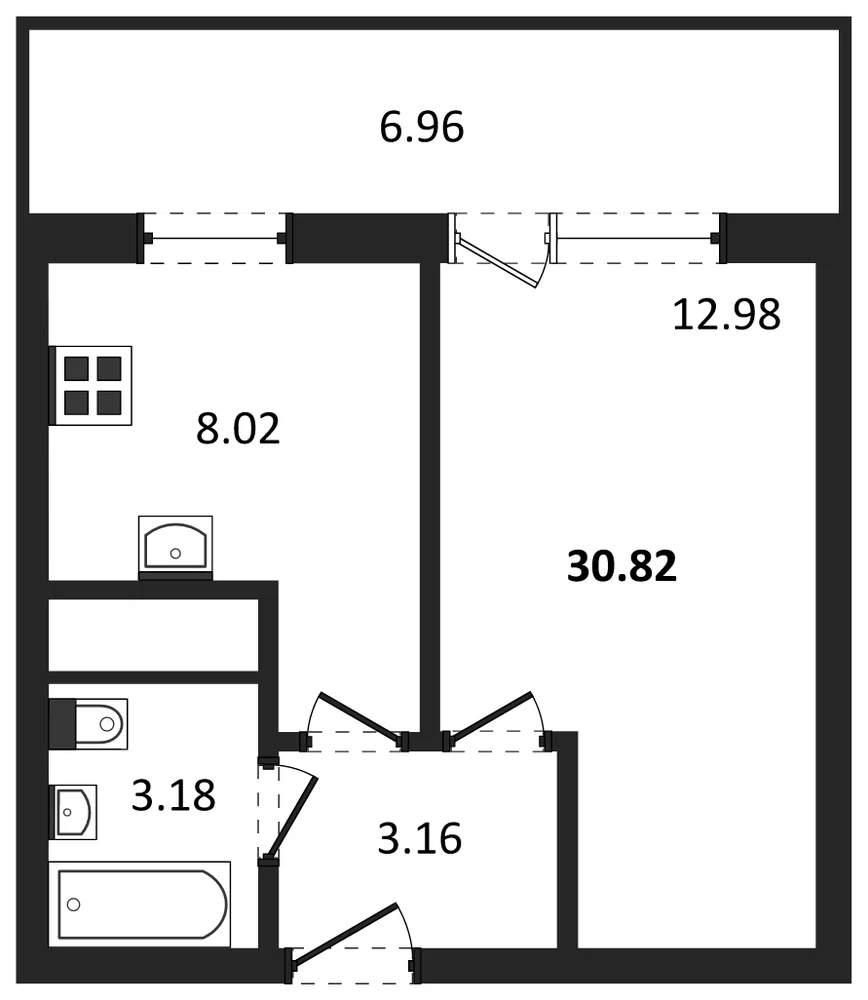 Планировка: 1-комн., 30,8 м²