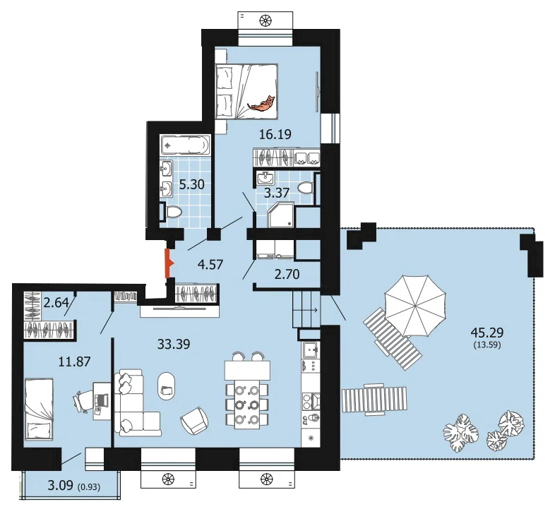 Планировка: 2-комн., 94,6 м²