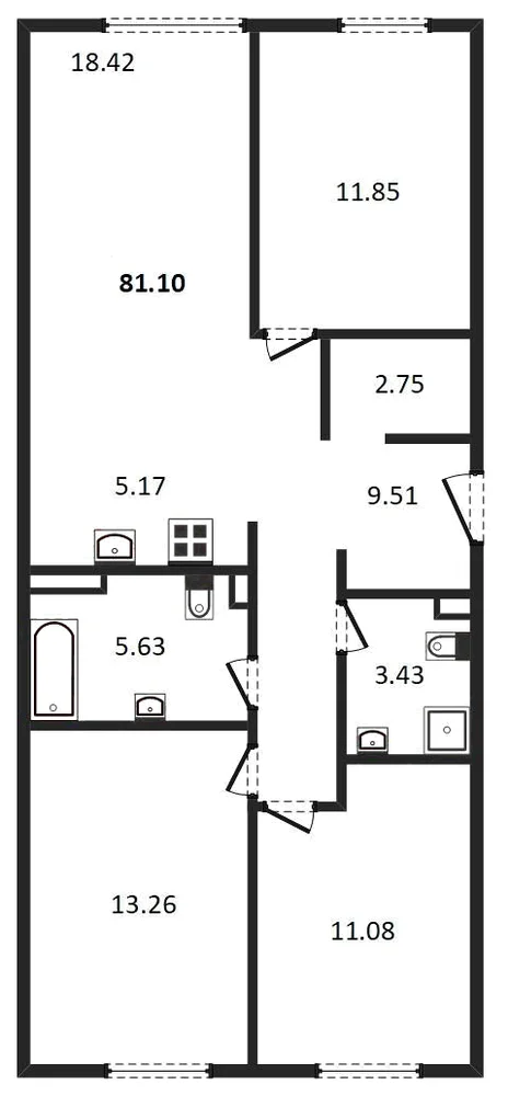 Планировка: 3-комн., 81,1 м²