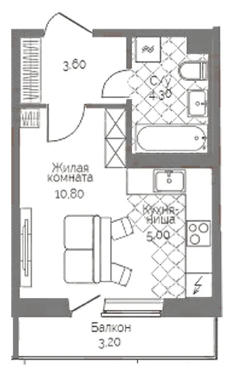 Планировка: Студия, 24,7 м²