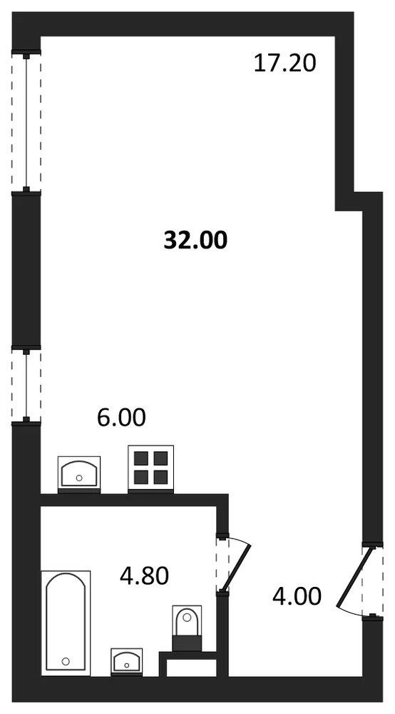 Планировка: Студия, 32 м²