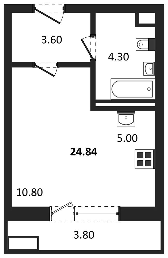 Планировка: Студия, 24,8 м²