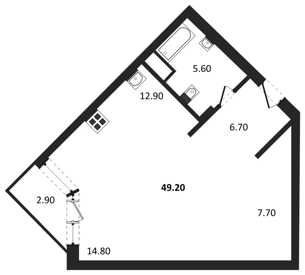 Планировка: Студия, 49,2 м²
