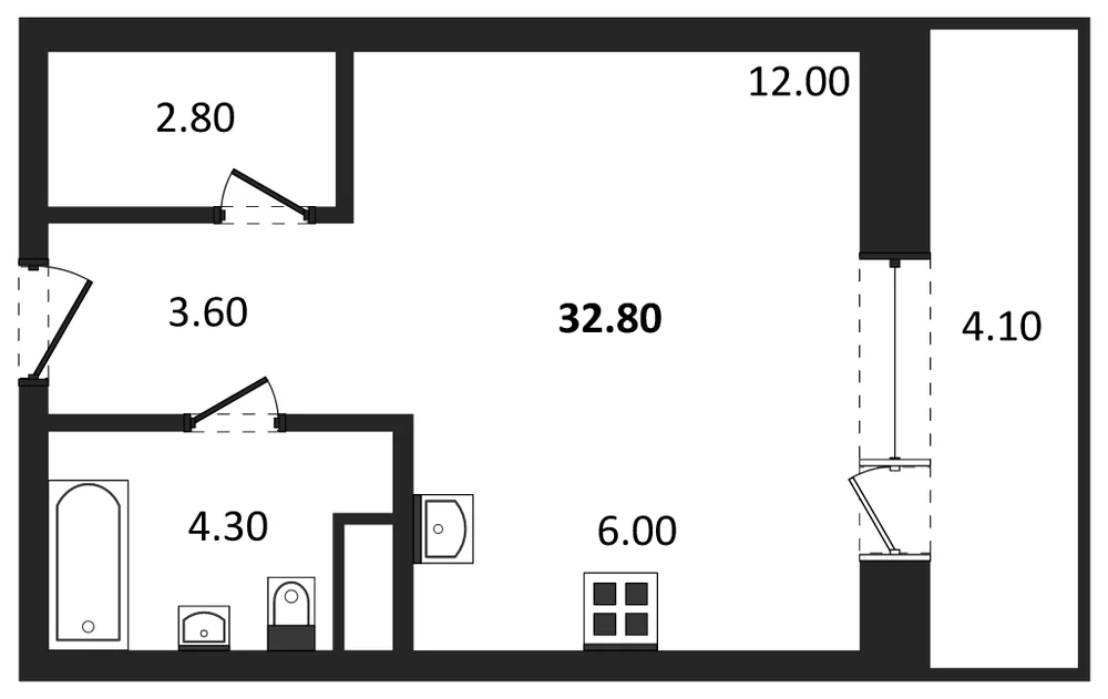 Планировка: Студия, 32,8 м²