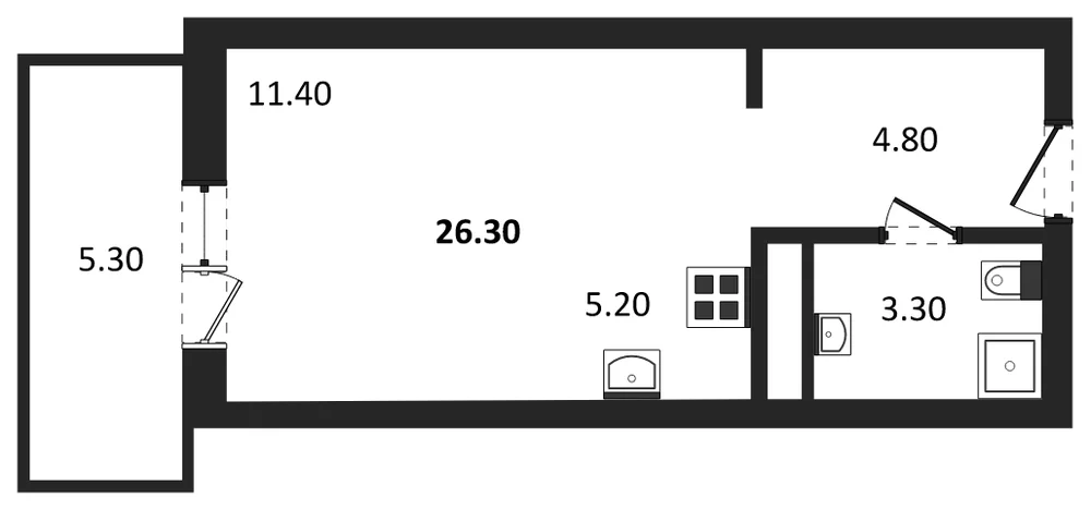 Планировка: Студия, 26,3 м²