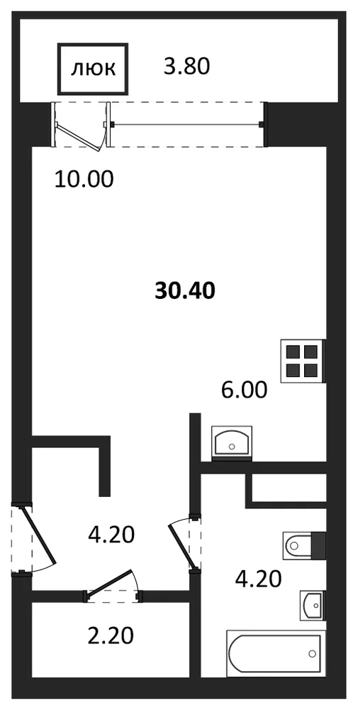 Планировка: Студия, 30,4 м²
