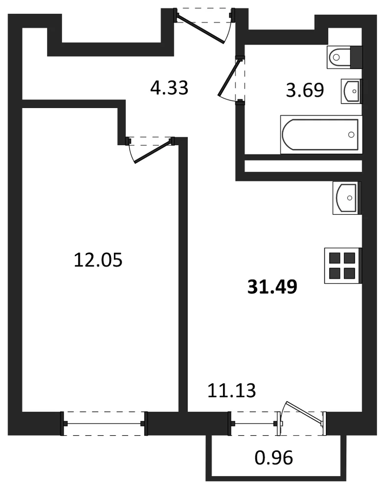 Планировка: 1-комн., 31,5 м²