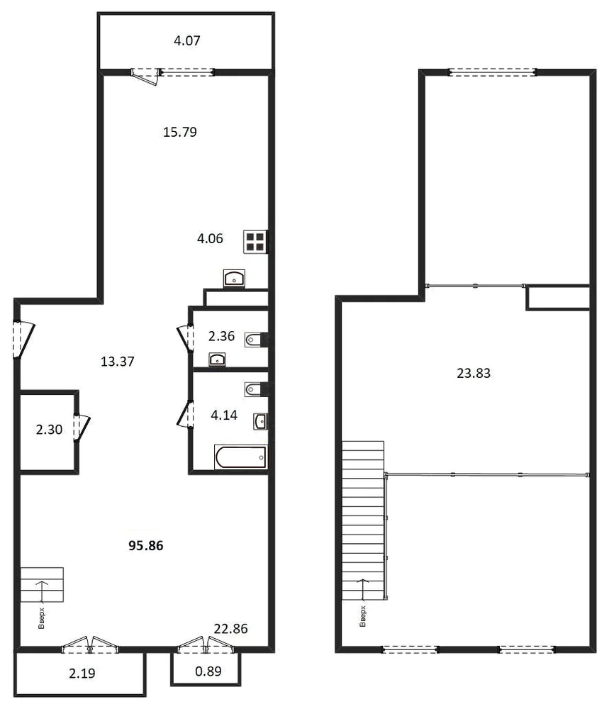 Планировка: 2-комн., 95,9 м²