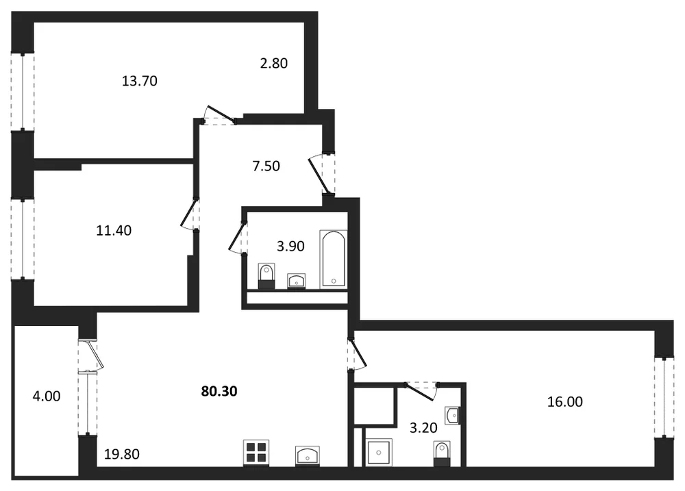 Планировка: 3-комн., 80,3 м²