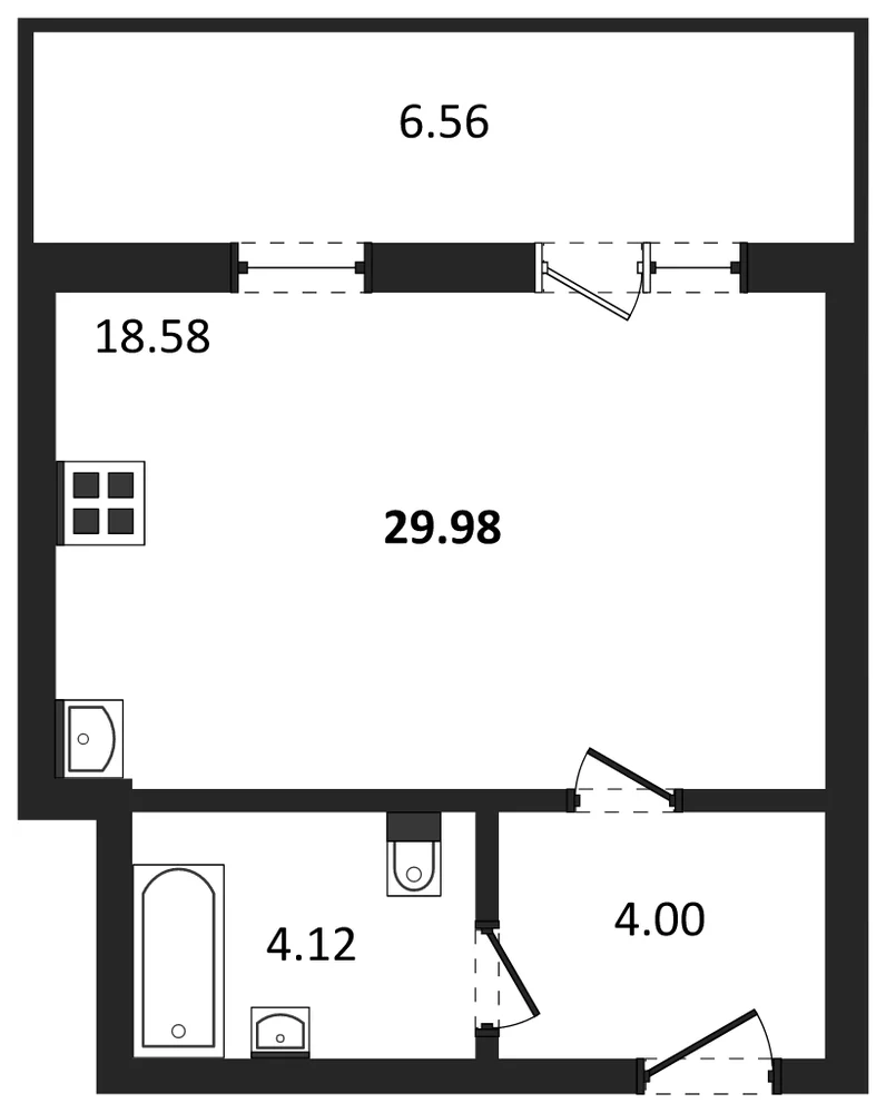 Планировка: Студия, 30 м²