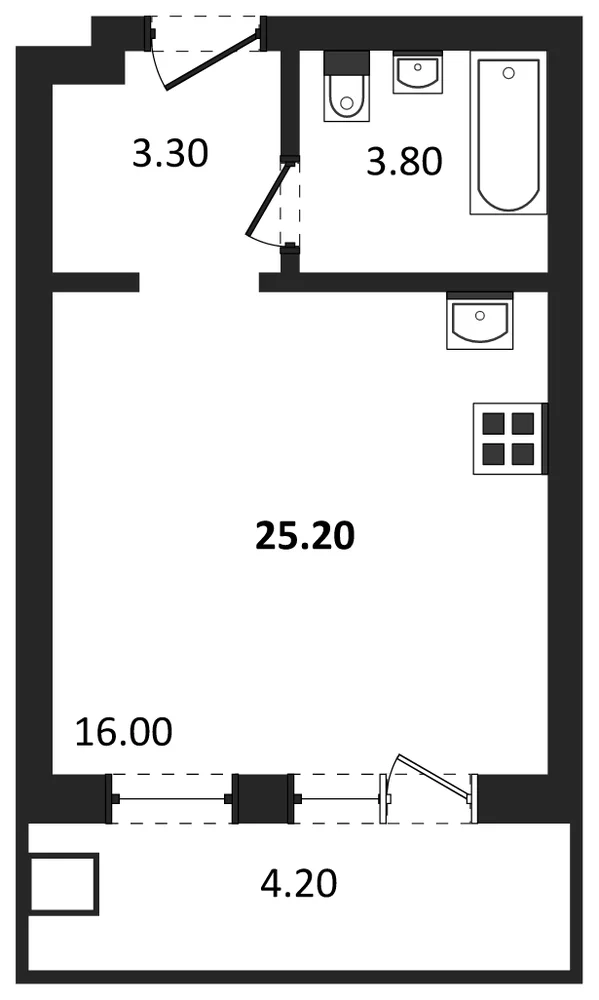 Планировка: Студия, 25,2 м²