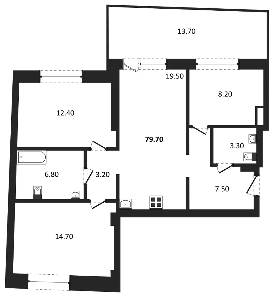 Планировка: 3-комн., 79,7 м²