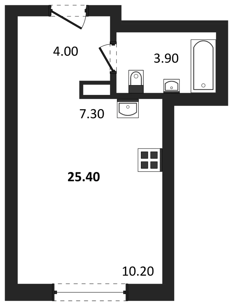 Планировка: Студия, 25,4 м²