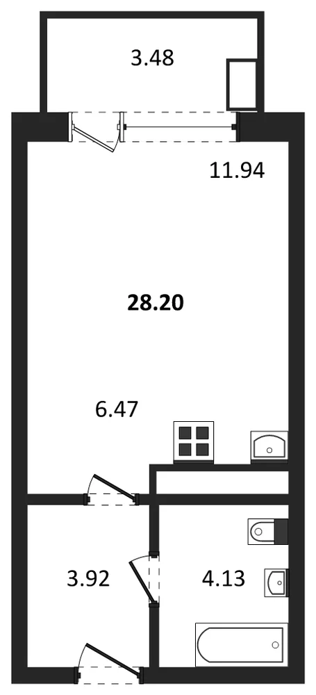 Планировка: Студия, 28,2 м²
