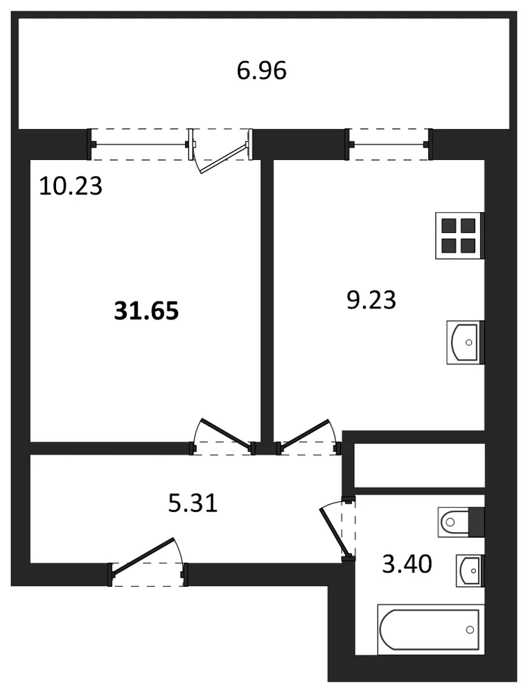 Планировка: 1-комн., 31,7 м²