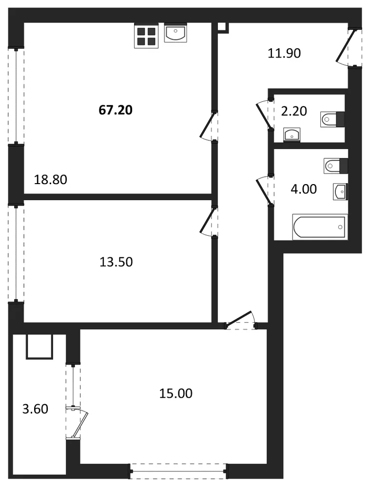 Планировка: 2-комн., 67,2 м²