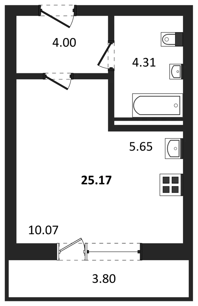 Планировка: Студия, 25,2 м²