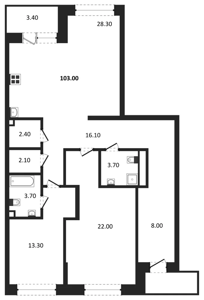 Планировка: 2-комн., 103 м²
