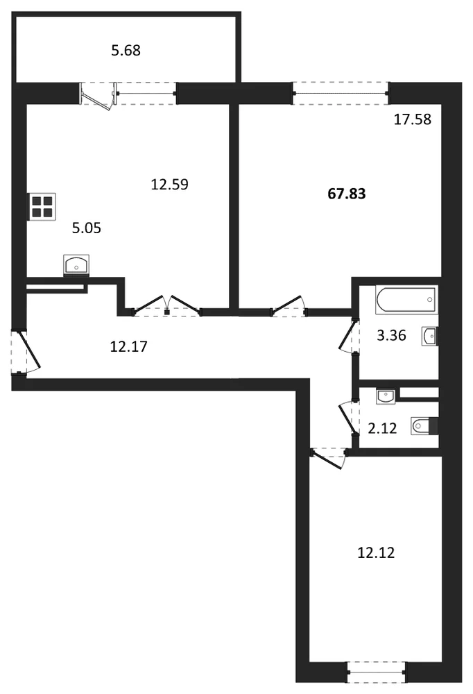 Планировка: 2-комн., 67,8 м²