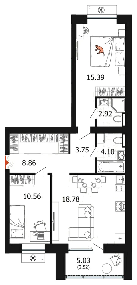 Планировка: 2-комн., 66,9 м²