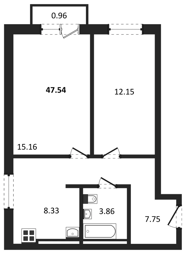 Планировка: 2-комн., 47,5 м²