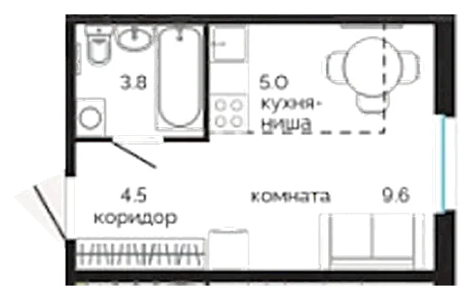 Планировка: Студия, 22,9 м²