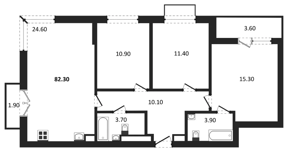 Планировка: 3-комн., 82,3 м²