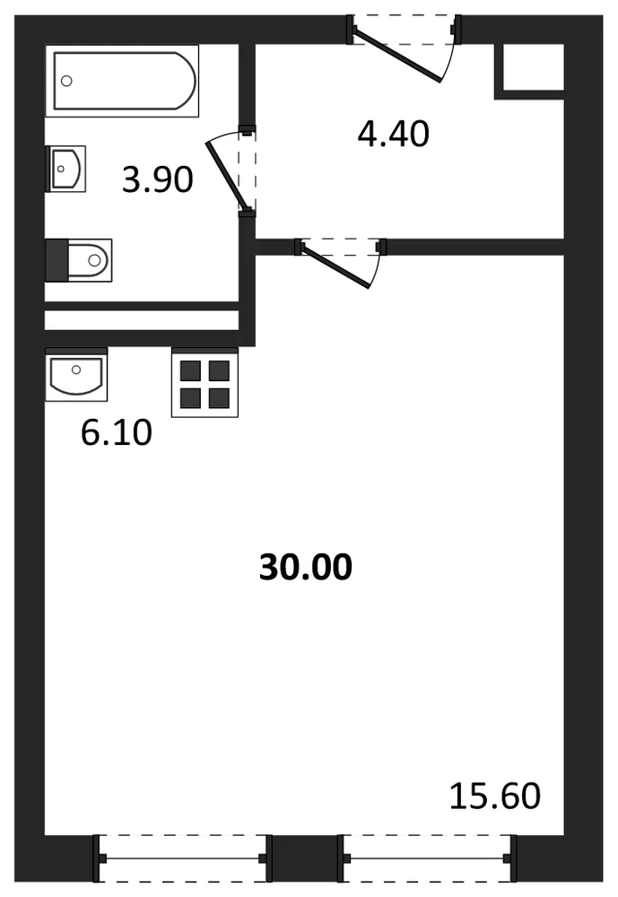 Планировка: Студия, 30 м²