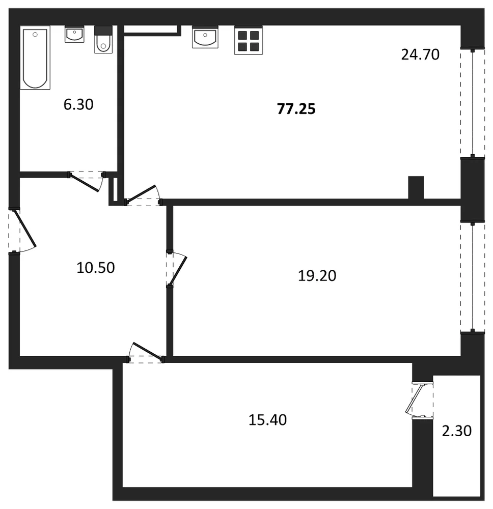 Планировка: 2-комн., 77,5 м²