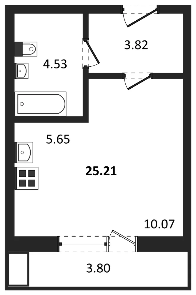 Планировка: Студия, 25,2 м²