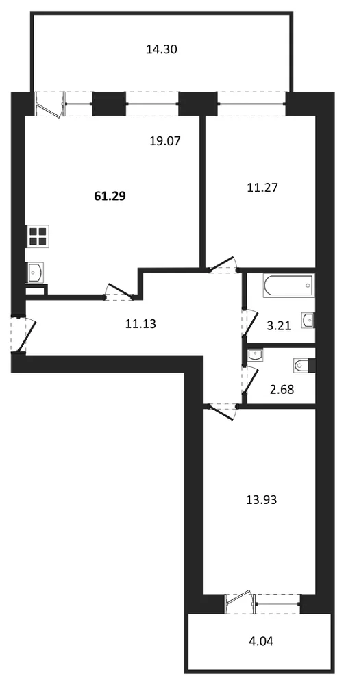 Планировка: 2-комн., 61,2 м²