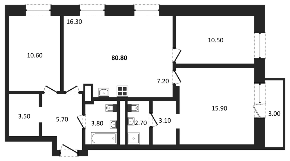 Планировка: 3-комн., 78,6 м²