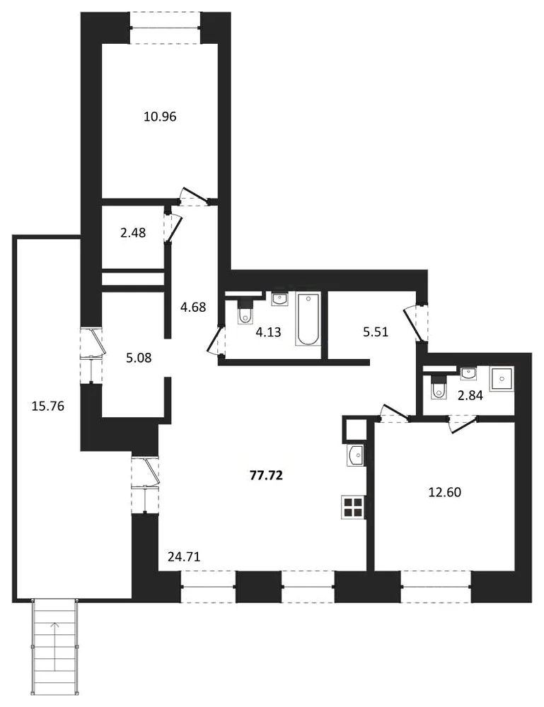 Планировка: 2-комн., 77,7 м²