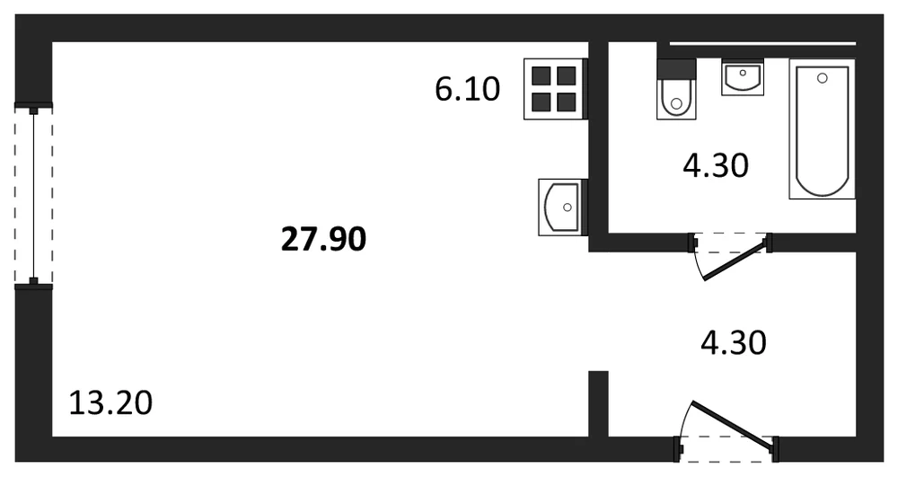 Планировка: Студия, 27,8 м²