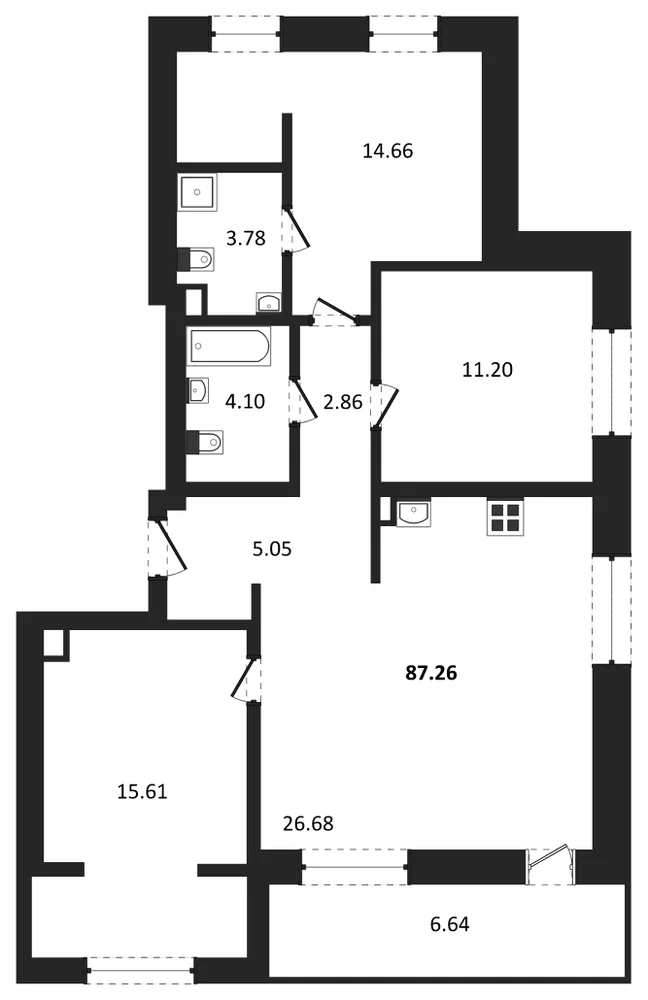 Планировка: 3-комн., 87,3 м²