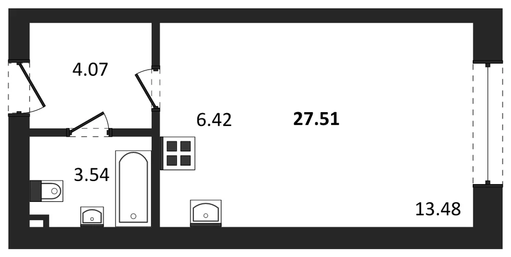 Планировка: Студия, 27,5 м²