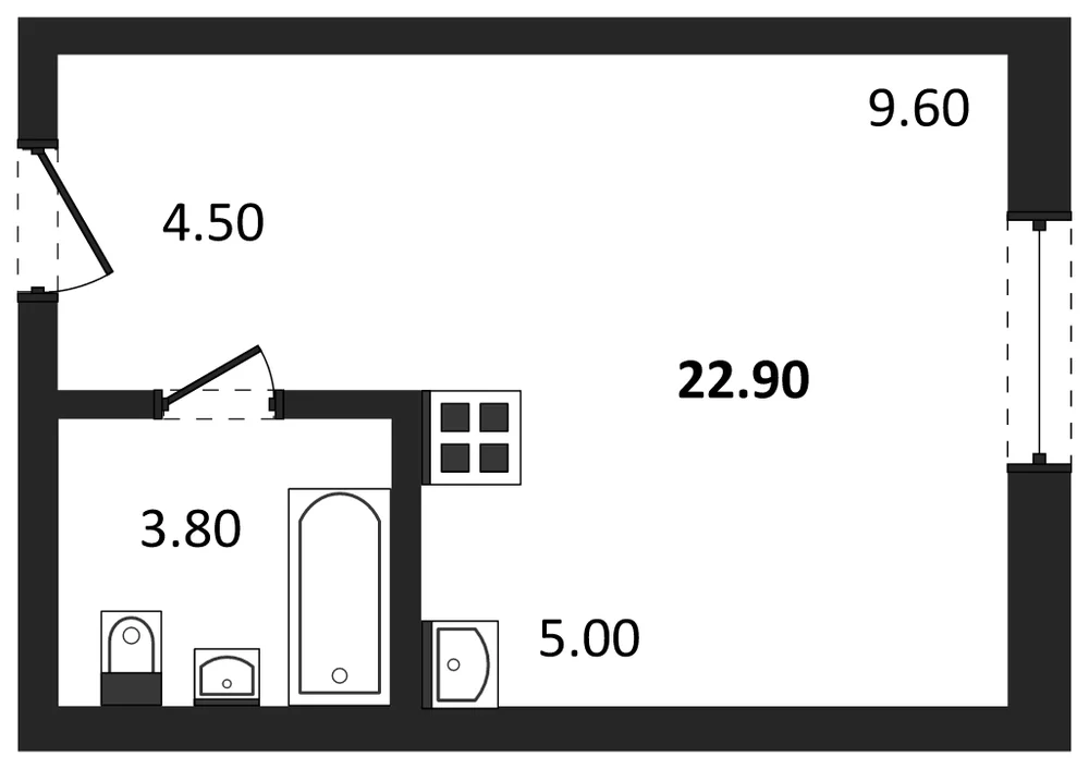 Планировка: Студия, 22,9 м²