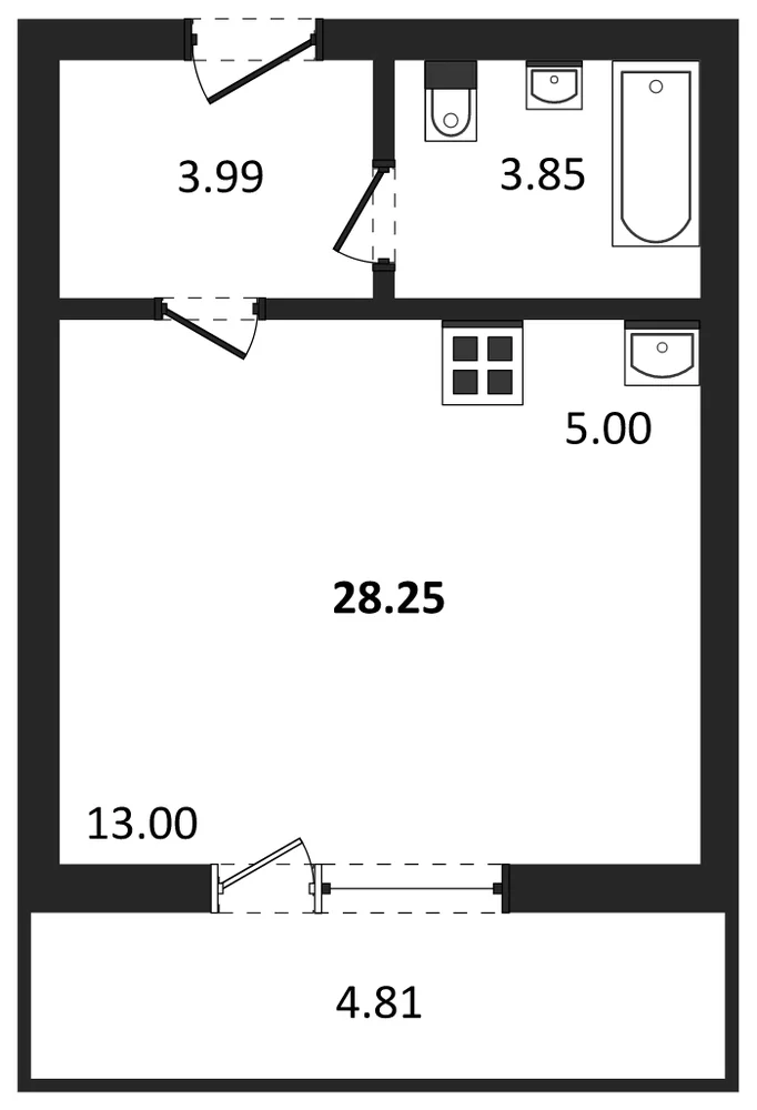 Планировка: Студия, 28,3 м²