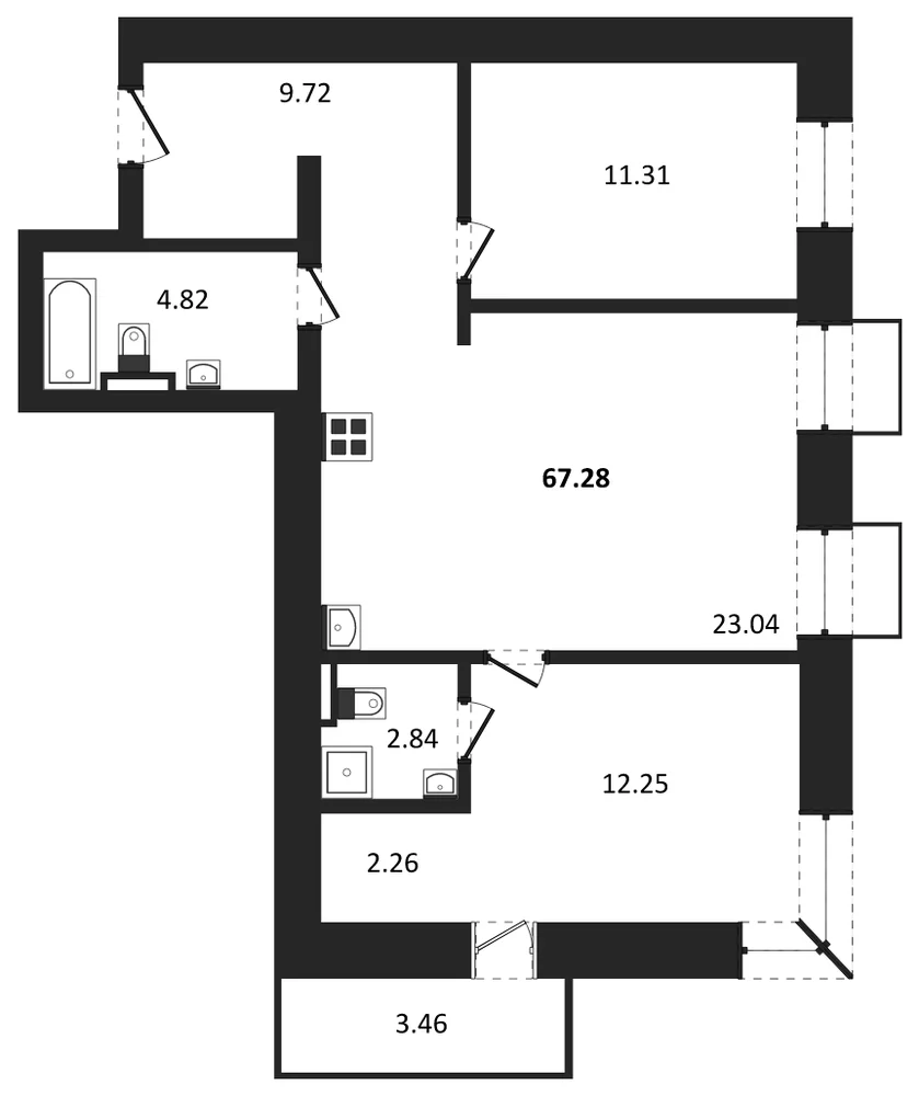 Планировка: 2-комн., 67,3 м²