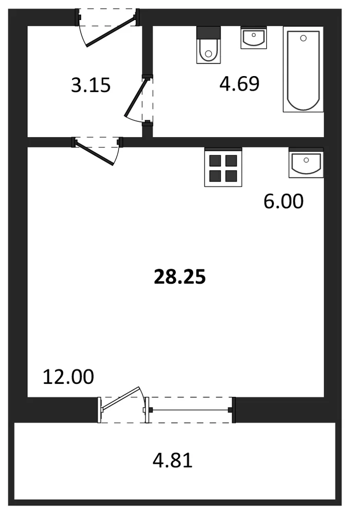 Планировка: Студия, 28,3 м²