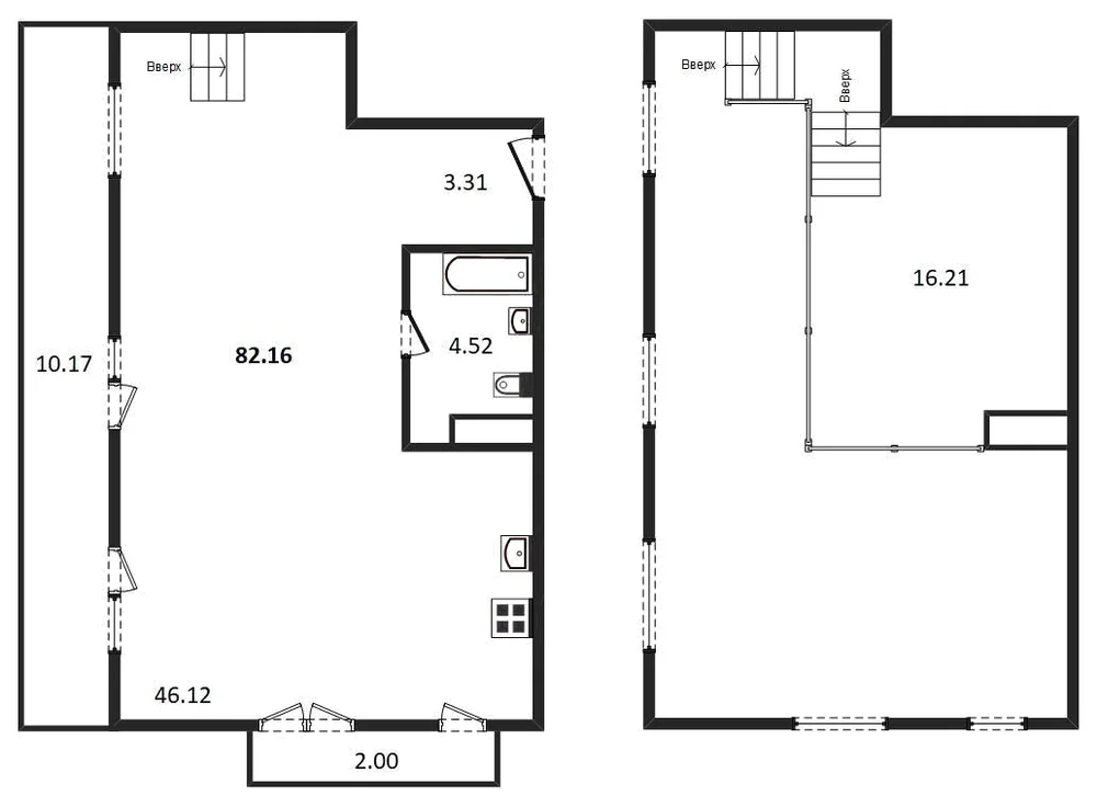 Планировка: 1-комн., 82,2 м²