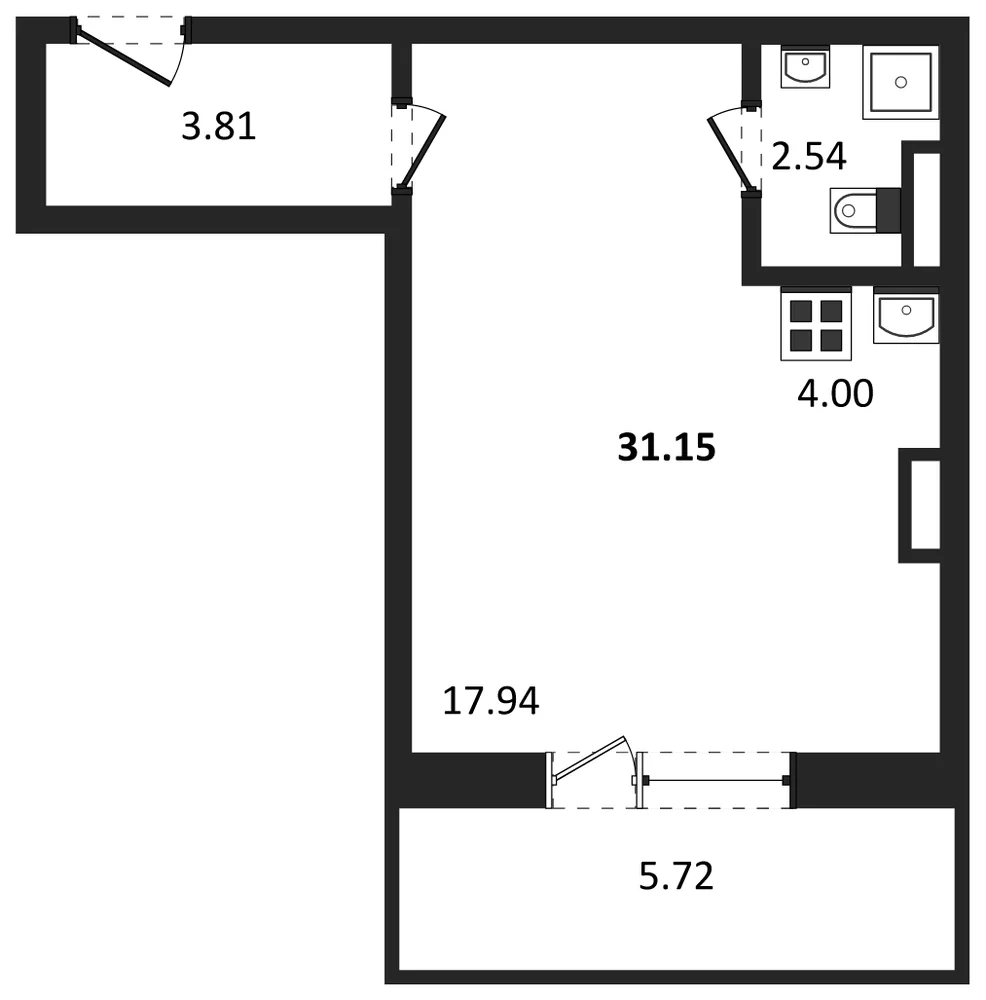 Планировка: Студия, 31,2 м²