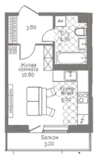 Планировка: Студия, 24,7 м²