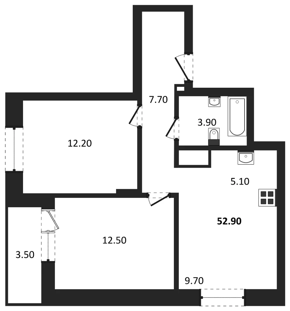 Планировка: 2-комн., 52,9 м²