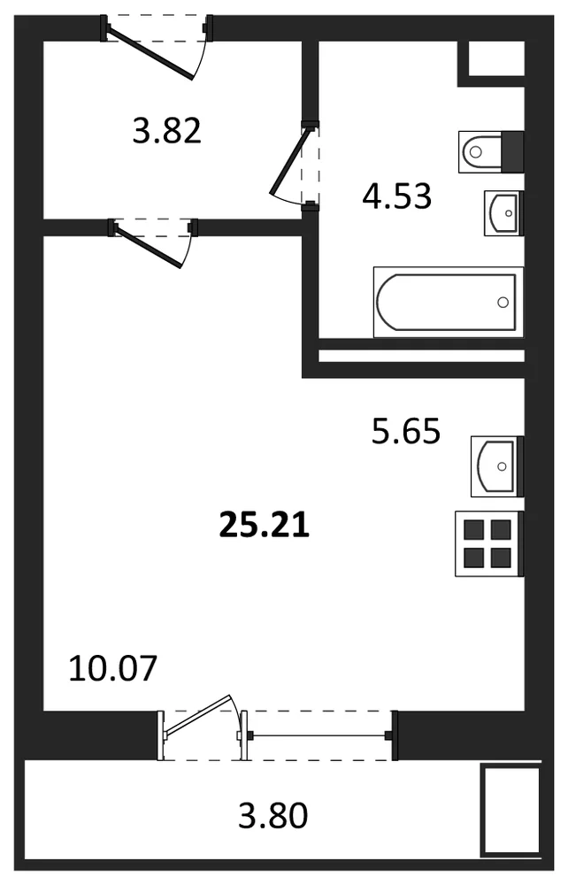 Планировка: Студия, 25,2 м²