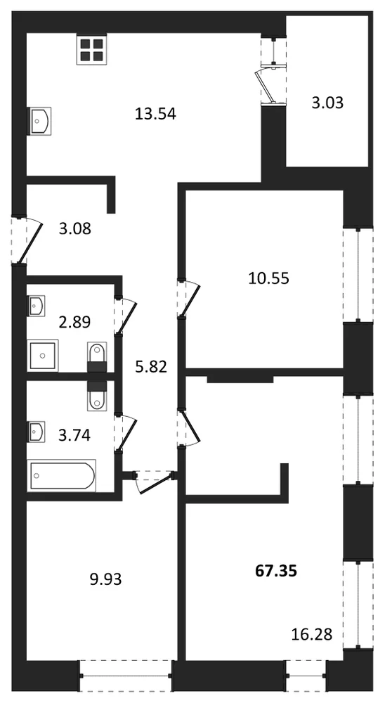 Планировка: 3-комн., 67,4 м²